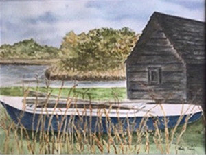 03 - "Blue Boat" by Hedy Sanni - Watercolor - 22"x18" - SOLD  - contact hedysanni@yahoo.com