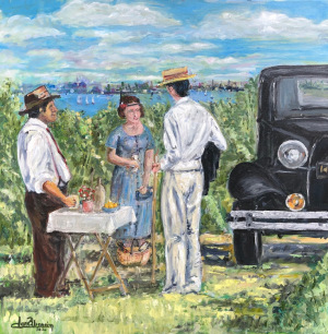 07 - "Garden Party" by Dan Abenaim - Oil - 24"x24" - SOLD - contact dabenaim1@gmail.com