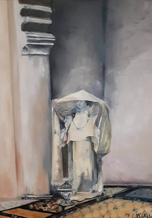 12 - "Woman and Incense" by Caroline McGrane - Oil  - 18"x24" - NFS - contact carolinemcgrane47@gmail.com