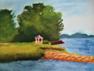 17 - "Gazebo at Manchester Harbor" by Sylvia Gelb - Pastel - 16"x20" - $150  - contact gelbhope@verizon.net