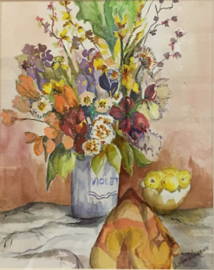 21 - "Violet Vase" by Louise Pellegrino - Watercolor - 14"x16.5" - $125 framed - contact pellx2@aol.com