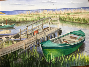 46 - "Peaceful Cove" by Patricia O'Connor - Watercolor - 16"x20" - $150  - contact ptoco@msn.com
