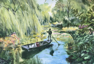 48 - "Skimming Monet's Pond" by Ruth Clark - Watercolor - 12"x9" - $150 framed - contact racreading@aol.com