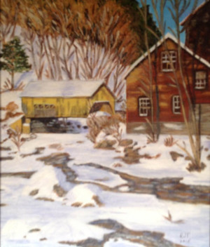 55 - "Winter Day in New England" by Roberta Tortorici - Acrylic - 11"x14" - $125 framed - contact rotort31@gmail.com