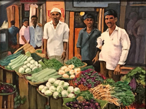 61 - "Vegetable Market, India" by Maya Jacob - Watercolor - 14"x11" - $400 framed - contact mayamjacob@hotmail.com