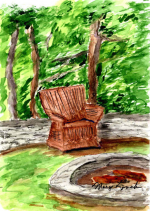 68 - "Lakehouse Chair" by Mary Lynch - Watercolor - 5"x7" - $100 framed - contact lynchmaryusa@yahoo.com