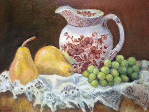 74 - "Lucia's Prized Pitcher" by Audrey LaRosa - Oil - 26"x12" - $450  - contact audrey203jl@gmail.com