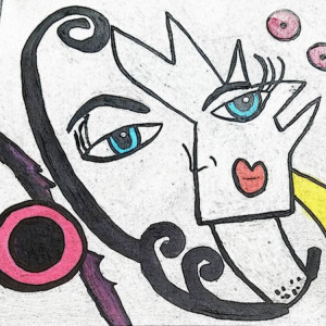 84 - "Fantasy Face" by Maris Prost - Acrylic - 12"x12" - $150  - contact siram_1@comcast.net