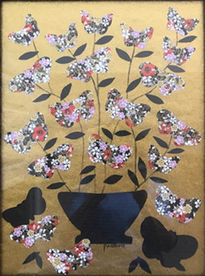 90 - "Butterfly Delight" by Pauline Finberg - Collage - 12"x16" - $150 framed - contact pefin@comcast.net