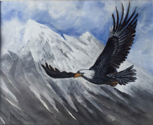 92 - "Eagle over Mont Blanc" by Britt Daw - Watercolor  - 16"x11" - $150  - contact brittdaw@hotmail.com