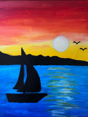 93 - "Sail Away" by Aanya Gupta - Acrylic w Pencil - 12"x9" - $50  - contact deepa.jhaveri@gmail.com