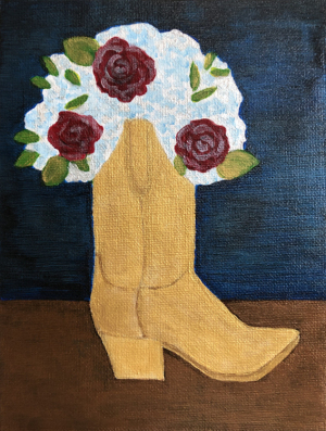 95 - "Boot Bouquet" by Yvonne Blacker - Acrylic - 6"x8" - $300  - contact yvonneblacker@gmail.com
