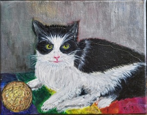 Black and White Cat, 8x10 wrapped canvas by Angela Addonizio