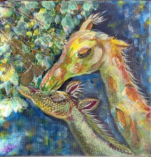 Family Dinner, 8x8 Wrapped canvas Mixed media by Angela Addonizio