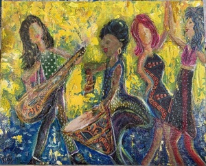 Girls Rock! Mixed Media 8x10 canvas board by Angela Addonizio