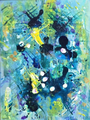 Mending fences, Abstract 8X6 canvas board by Angela Addonizio