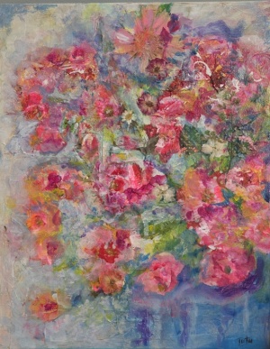 Vase of Pink Posies, Mixed Media by Angela Addonizio