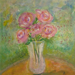 Vase with Bouquet, Mixed Media by Angela Addonizio