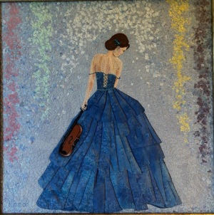 Blue Rhapsody, Fiber, 15x15 framed by Beverly Cook