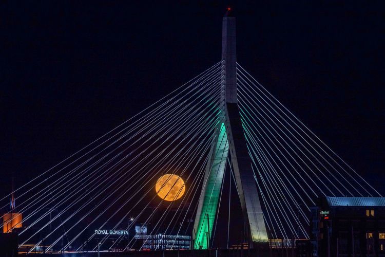 Full Moon and Zakim Bridge