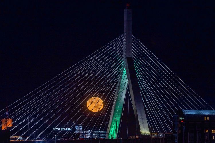 Full Moon and Zakim Bridge