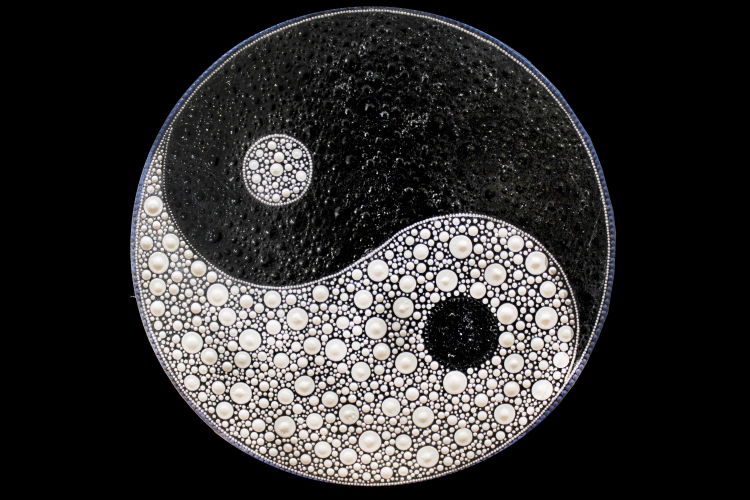 Yin-Yang Stool Acrylic on Wood 8 80 by Laura Newman