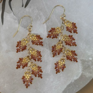 Cascading Leaf Earrings in Gold and Amber by Leslie Chang