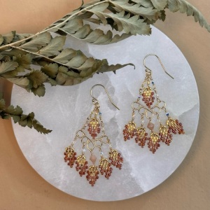 Chandelier Earrings in Gold and Amber by Leslie Chang