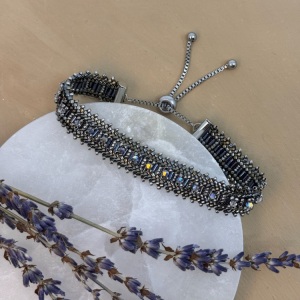Crystal Bugle Bracelet in Hematite and Palladium by Leslie Chang