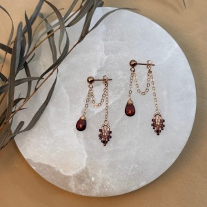 Jacket Leaf Earrings in Rose Gold and Garnet by Leslie Chang