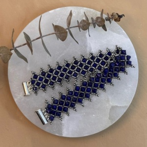 Stained Glass Bracelet in Lapis Lazuli and Palladium by Leslie Chang