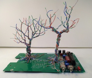 Rise of Technology, Switch, CAT5 wire on circuit board by Lisa Hertel