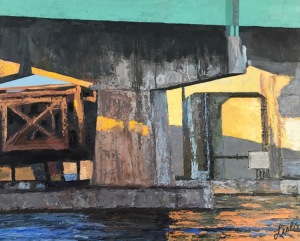 Bridging the Merrimac (Newburyport, MA) Oil  on canvas panel by Leslie Sott-Lysan